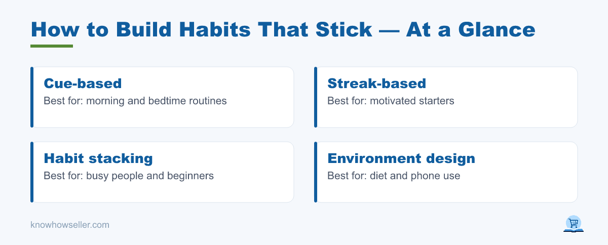 How to Build Habits That Stick: 12 Habits Tested — at a glance